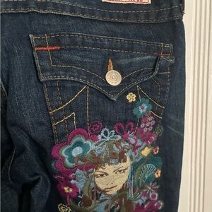 True Religion Dark Blue Jeans with Colorful Embroidery